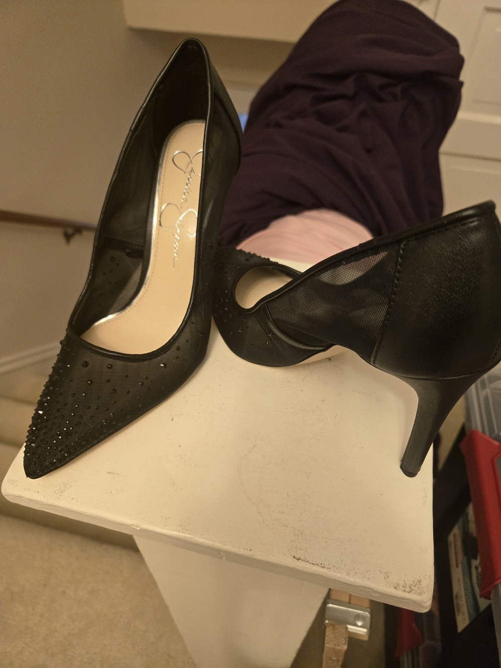 Jessica Simpson Black Embellished Pointed-Toe Pumps
